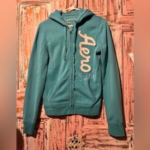 Y2K Aeropostale Teal Hoodie with White Logo